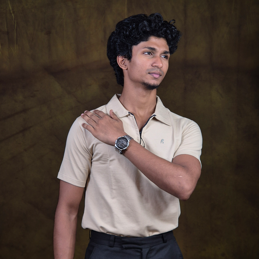 INKROBE'S BEIGE ZIPPER POLO T-SHIRT