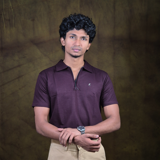 INKROBE'S MAROON ZIPPER POLO T-SHIRT