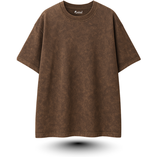 INKROBE'S ACID WASH BROWN DROP SHOULDER T-SHIRT