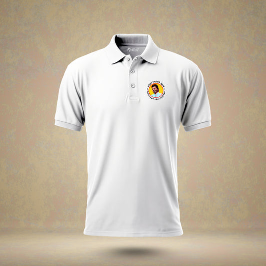 VIJAY FACE with Tamizhaga Vetri Kazhagam Pirapokkum Ella Uyirkkum (Yellow Theme) White Polo T-Shirt