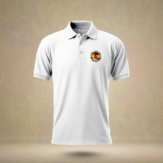 Tamizhaga Vetri Kazhagam Pirapokkum Ella Uyirkum Vijay Face with (Black Outlined) White Polo T-Shirt