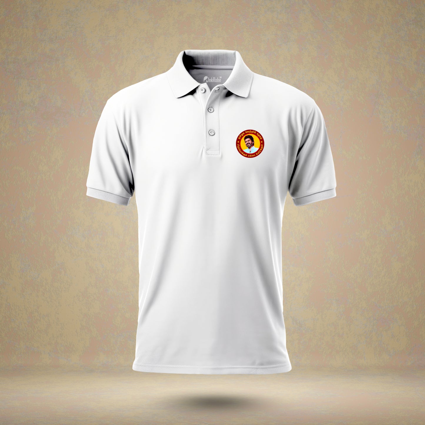 Tamizhaga Vetri Kazhagam Pirapokkum Ella Uyirkum White Polo T-Shirt (Premium)