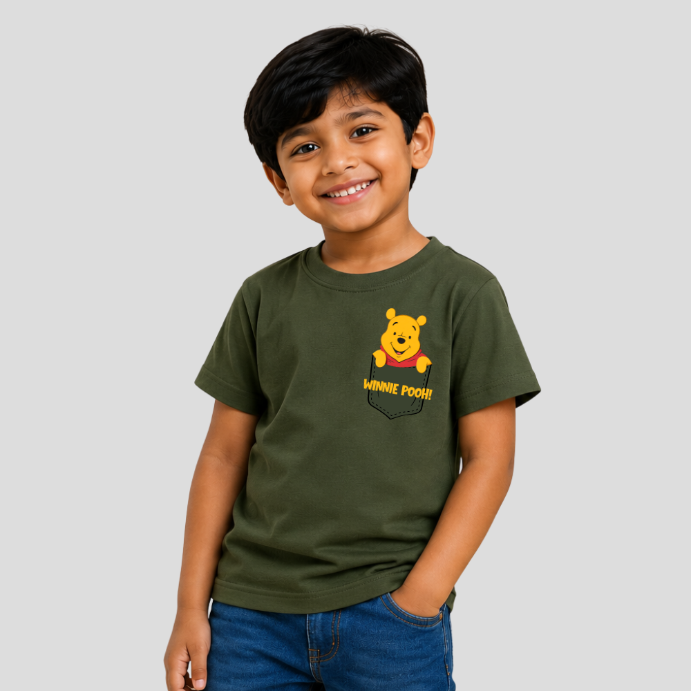 Kids Premium winnie the Pooh Pocket Style T-Shirt – Soft Cotton Tee - Winnie-the-Pooh