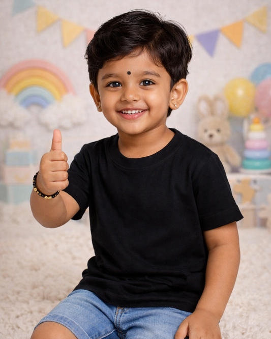Kids Round Neck T-Shirt – Soft & Comfortable Everyday Wear (TINY BLACK)