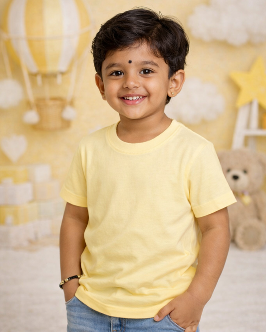 Kids Round Neck T-Shirt – Soft & Comfortable Everyday Wear (BUTTER YELLOW)