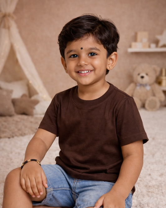 Kids Round Neck T-Shirt – Soft & Comfortable Everyday Wear (CHOCO BROWN)