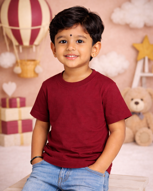 Kids Round Neck T-Shirt – Soft & Comfortable Everyday Wear (BERRY MAROON)