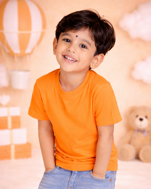 Kids Round Neck T-Shirt – Soft & Comfortable Everyday Wear (TANGERINE ORANGE)