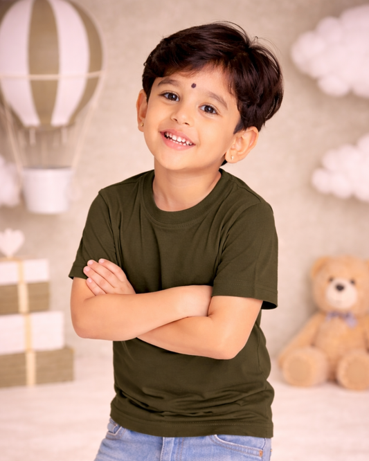 Kids Round Neck T-Shirt – Soft & Comfortable Everyday Wear (LITTLE OLIVE)