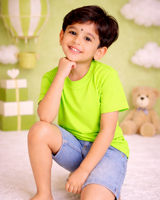 Kids Round Neck T-Shirt – Soft & Comfortable Everyday Wear (CORAL GREEN)