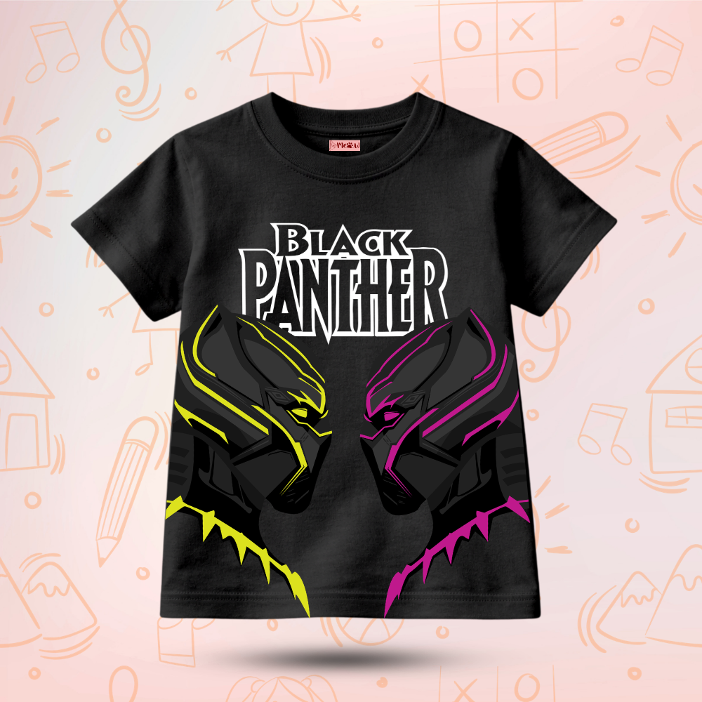 Kids Premium Black Panther Dual Mask Graphic T-Shirt – Soft Cotton Tee - Marvel Edition