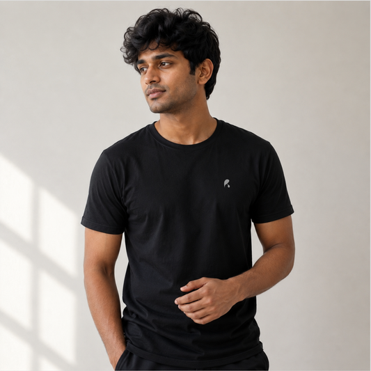 Black Unisex High GSM Cotton Regular Fit Round Neck T-Shirts