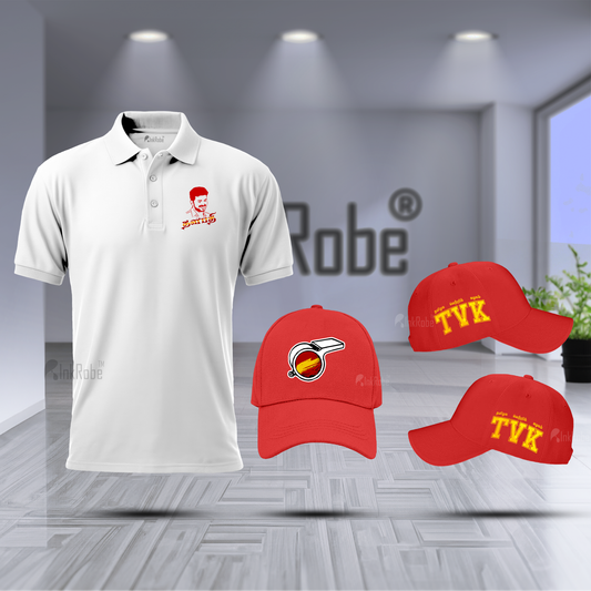 TVK White Polo T-shirt with Cap combo